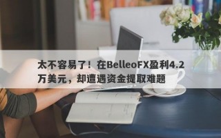 太不容易了！在BelleoFX盈利4.2万美元，却遭遇资金提取难题