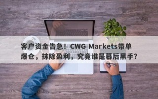 客户资金告急！CWG Markets带单爆仓，抹除盈利，究竟谁是幕后黑手？