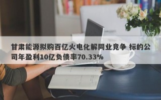 甘肃能源拟购百亿火电化解同业竞争 标的公司年盈利10亿负债率70.33%