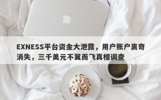 EXNESS平台资金大泄露，用户账户离奇消失，三千美元不翼而飞真相调查