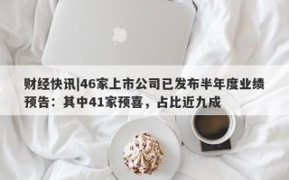 财经快讯|46家上市公司已发布半年度业绩预告：其中41家预喜，占比近九成