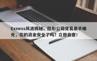 Exness风波揭秘，隐形公司交易黑手曝光，你的资金安全了吗？立即自查！